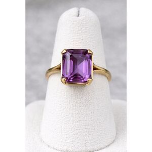 Vintage 18K Yellow Gold Emerald Cut Amethyst Ring - Estate Jewelry Approx 3.9 ct